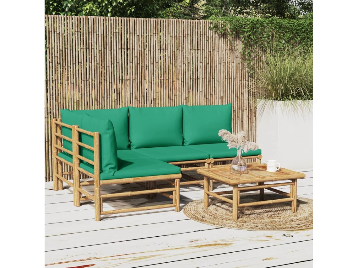 Conjunto de jardín de bambú de 2 piezas con cojines verdes, Dkd Home Decor