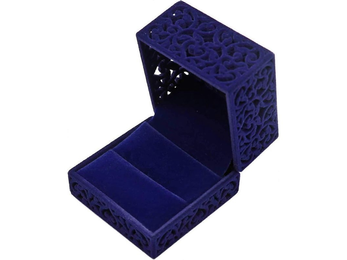Caja Cuadrada Hueca De Terciopelo Azul Real Para Anillos De Boda Y Compromiso.