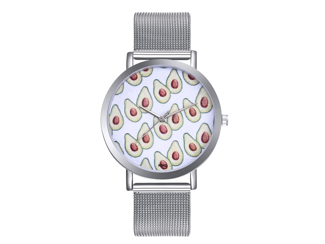 Reloj Zhoulianfa Ultra Thin Para Parejas Con Esfera De Frutas Y Correa De Malla Plateada.