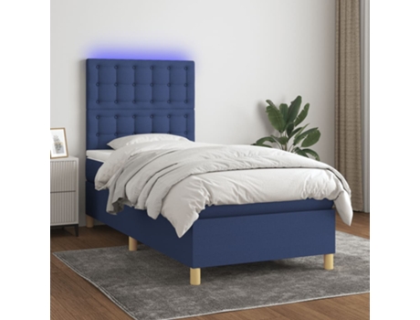 VIDAXL Colchón con somier/LED (Azul - Tela - 90 x 200 cm)