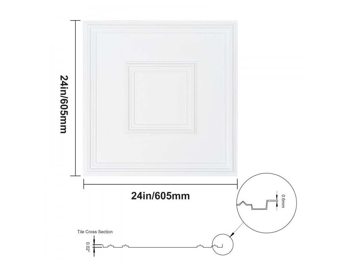 Juego de 12 placas de techo de PVC 605x605 mm color blanco con diseño geométrico Tekmaquinas