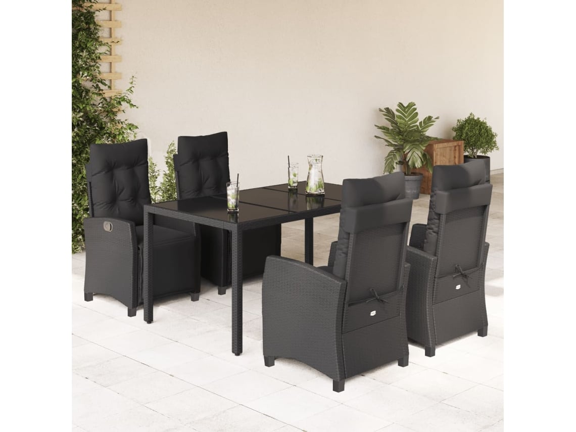 Juego de comedor de jardín de 5 piezas con cojines de mimbre negros de DKD Home Decor