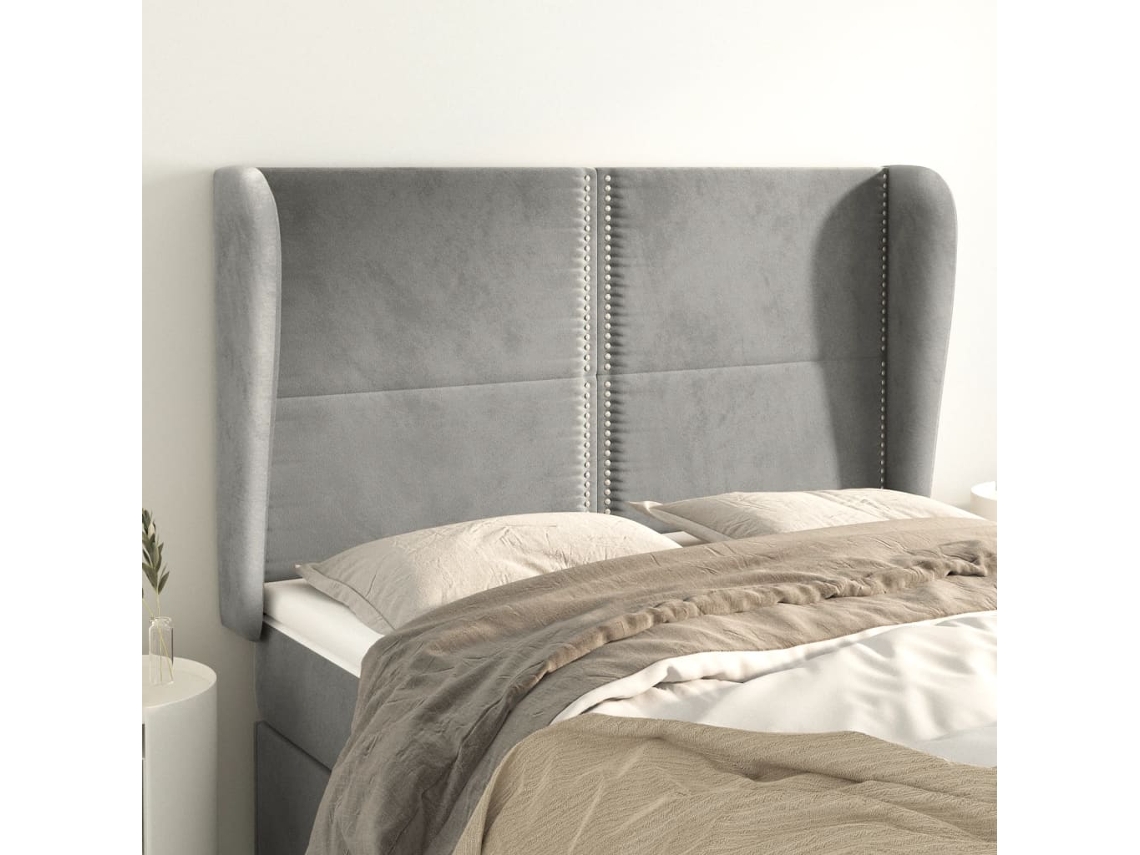 Cabecero Con Orejas De Terciopelo Gris Claro 147x23x118/128 Cm