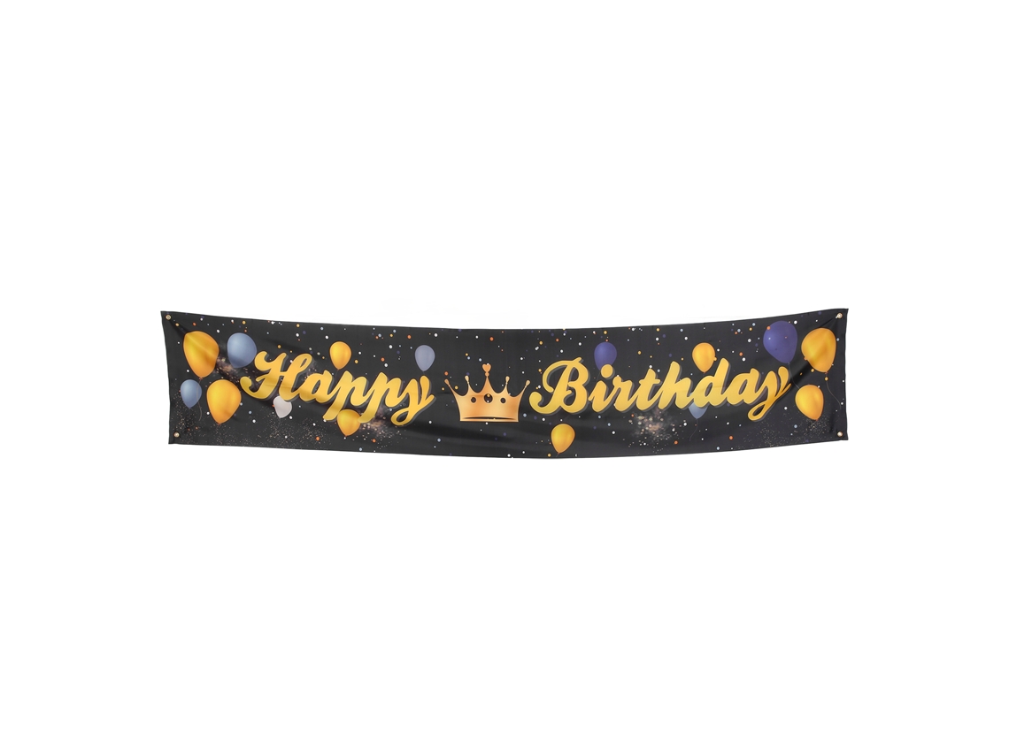 HYMNORA Papel de Parede 250x48cm Feliz Cumpleaños Negro y Dorado Globo Brillante Reutilizable