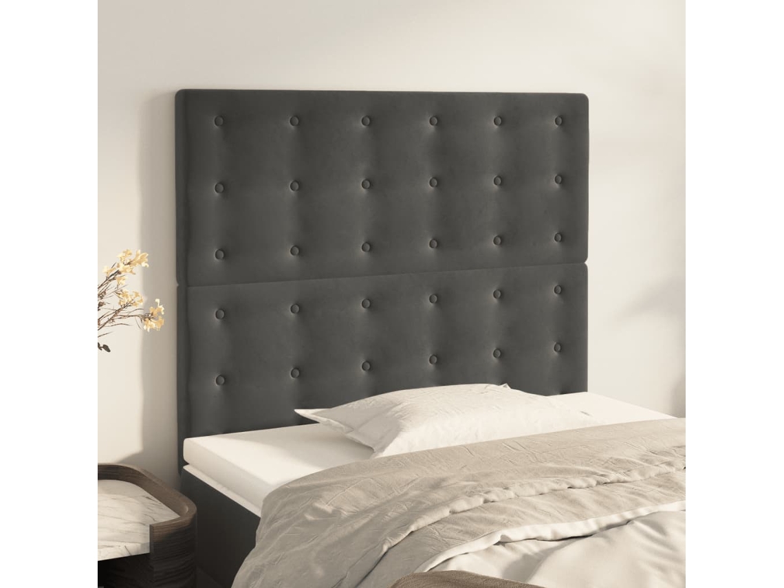 Cabeceros 2 Unidades De Terciopelo Gris Oscuro 90x5x78/88 Cm