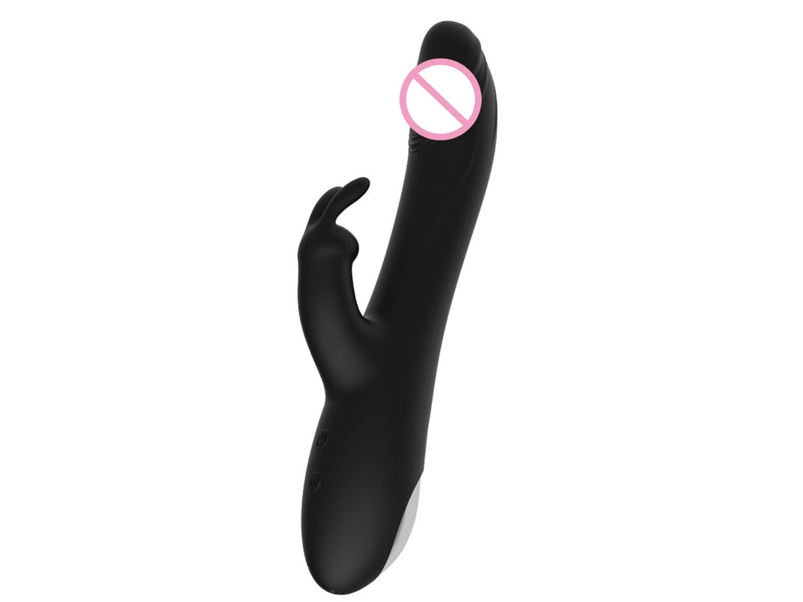 Vibrador femenino de conejo telescópico de doble motor de 10 velocidades (negro) YIZHOOD