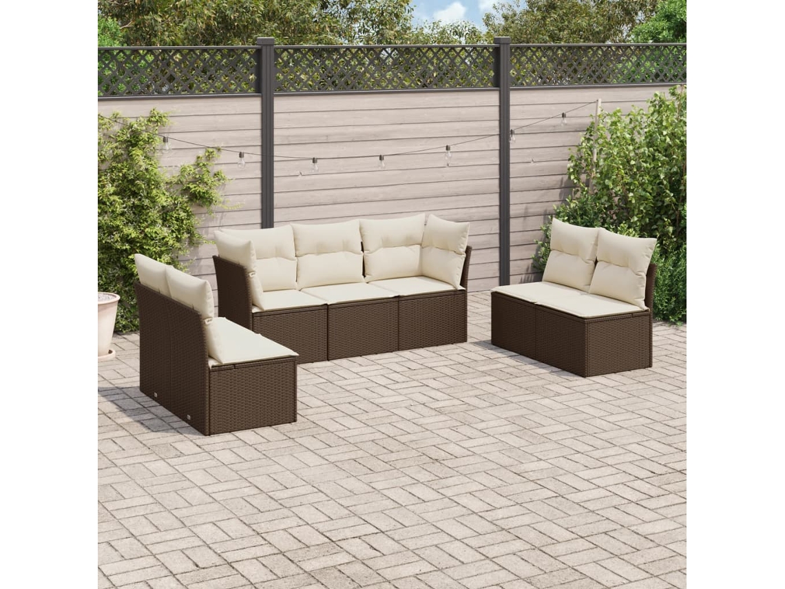 Conjunto de sofá de jardín de 7 piezas con cojines de mimbre marrón DKD Home Decor