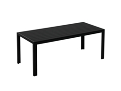 Mesa de jardín de plástico de 190x84,5x72 cm, color negro y madera.