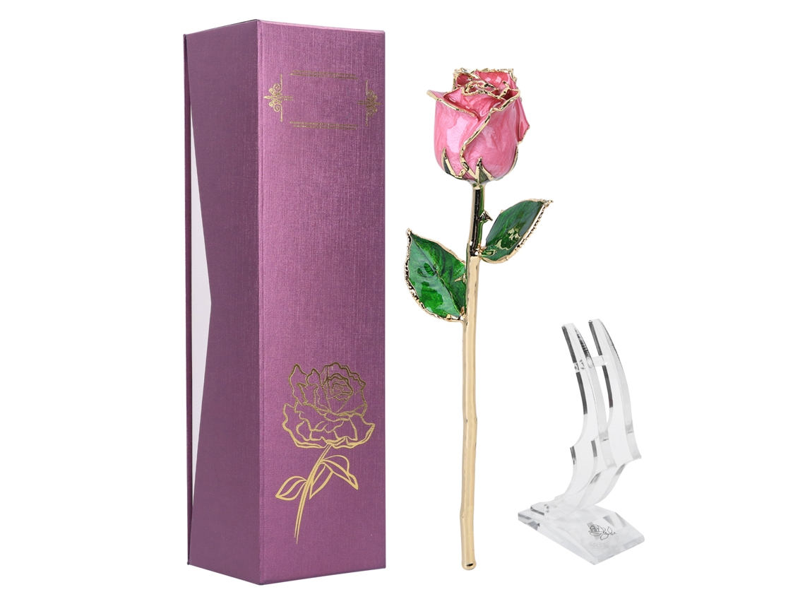 Rosa Real de Oro de 24k con Soporte - Regalo Romántico