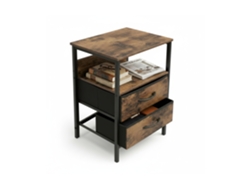 Mesa Auxiliar Relaxdays Con Enchufe Y Puertos Usb, 2 Cajones, 60 X 40 X 30 Cm, Mesita De Noche, Marrón/negro