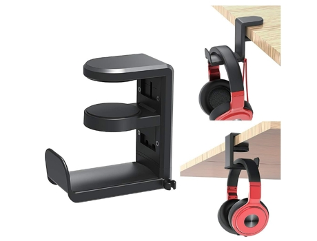 Soporte para gancho de auriculares para juegos de PC, soporte para auriculares con abrazadera de brazo ajustable y giratoria, diseño bajo la CHRONUS