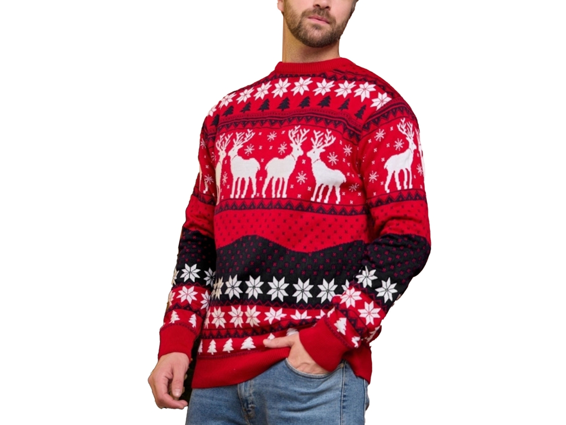 Suéter Rebe-Winter com estampa de renas e flocos de neve natalinos, gola redonda, manga comprida, tricô quente, vermelho, tamanho GG para homens.