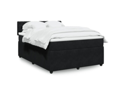 Cama Box Spring Con Colchón Terciopelo Negro 140x190 Cm