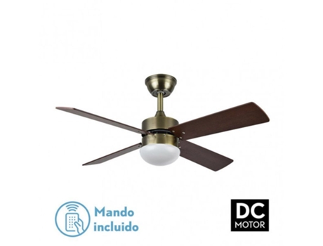 Ventilador Dc Sofia 2xE27 Cuero 4 Aspas Rev.cerezo/nogal 40x107d con mando Temporizador FABRILAMP