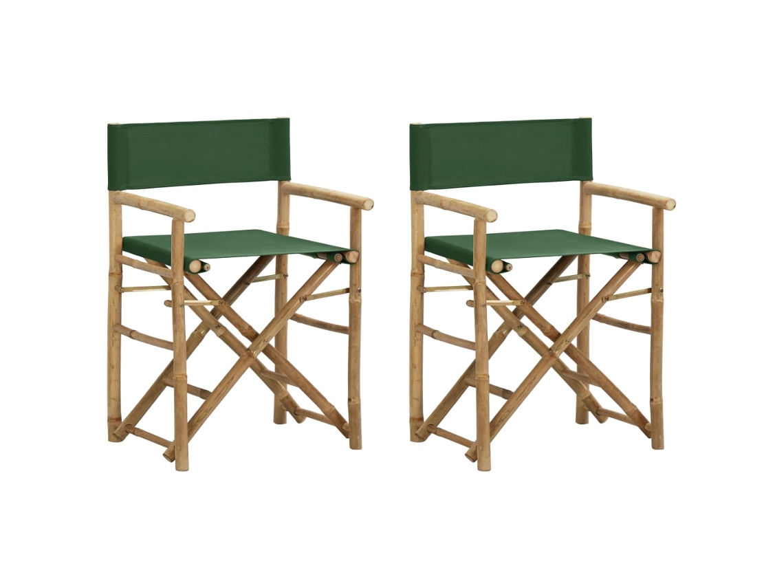 Silla de director plegable de 2 piezas DKD Home Decor de bambú y tela verde