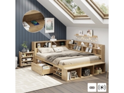 Cama Infantil Multifuncional De 140x200 Con Cajones Y Estantes, Inalámbrica.