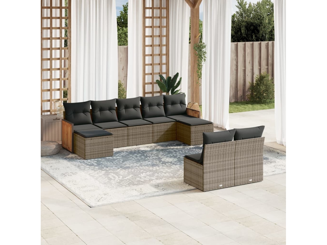Conjunto de sofá de jardín de 9 piezas con cojines de mimbre gris de DKD Home Decor