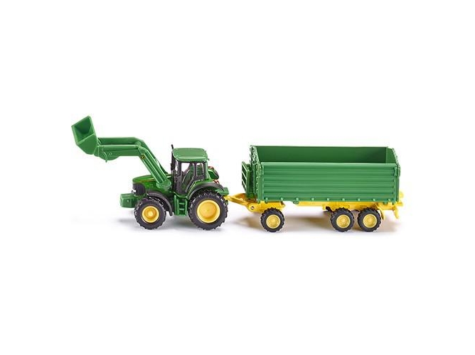 Vehículo SIKU John Deere con el cargador frontal y Remolque