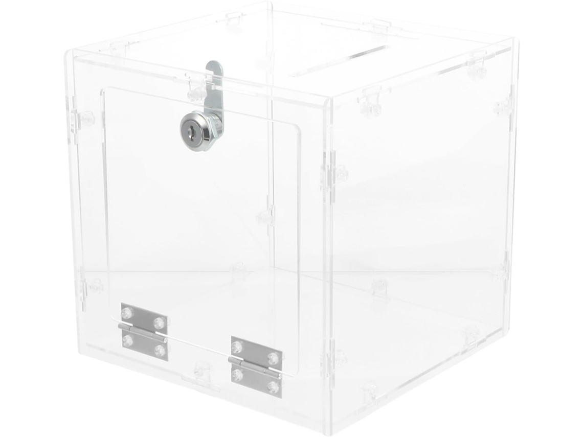 Caja de donaciones de acrílico transparente con cerradura, con capacidad para entradas.