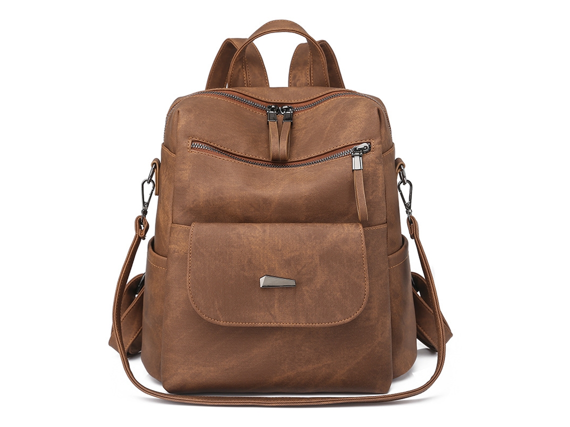 Mochila Siurn de piel sintética para mujer, bolso informal de gran capacidad, color marrón