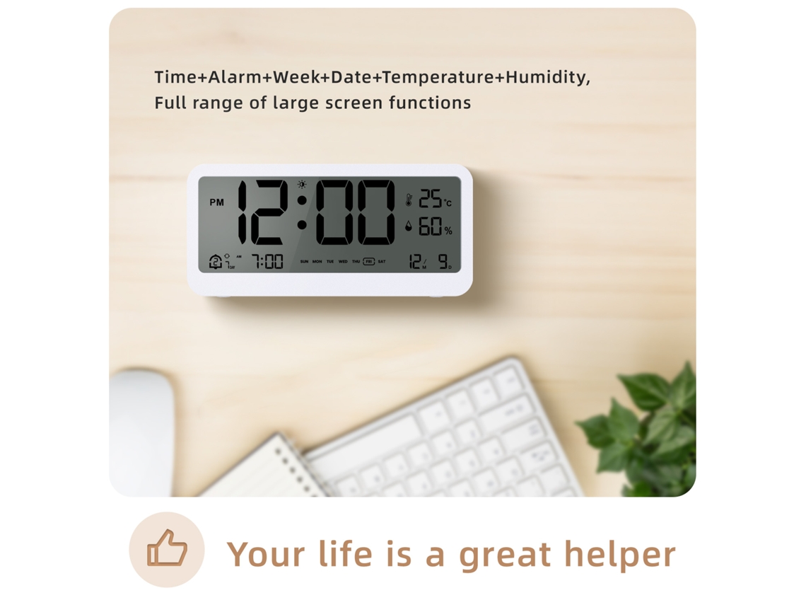 Reloj Digital Led Multifuncional Con Doble Alarma, Pantalla Grande, Ajuste De Temperatura, Humedad Y Brillo.