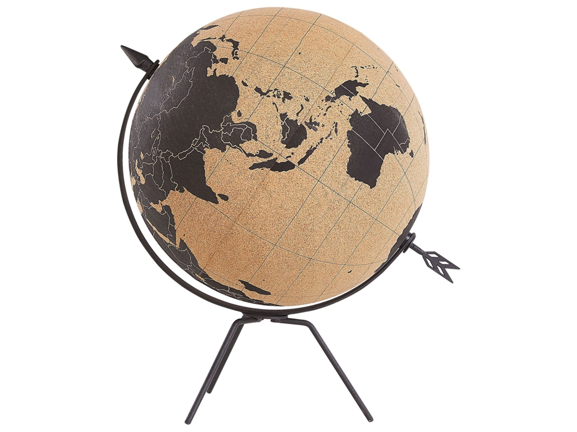 Globo terráqueo de mesa decorativo con soporte de metal y flecha BELIANI Battuta de Corcho Marrón 29x29x35