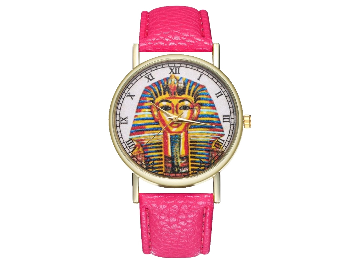 Reloj De Pulsera Unisex De Cuarzo Con Correa Pu Dial Redondo Números Romanos (rojo Rosa)