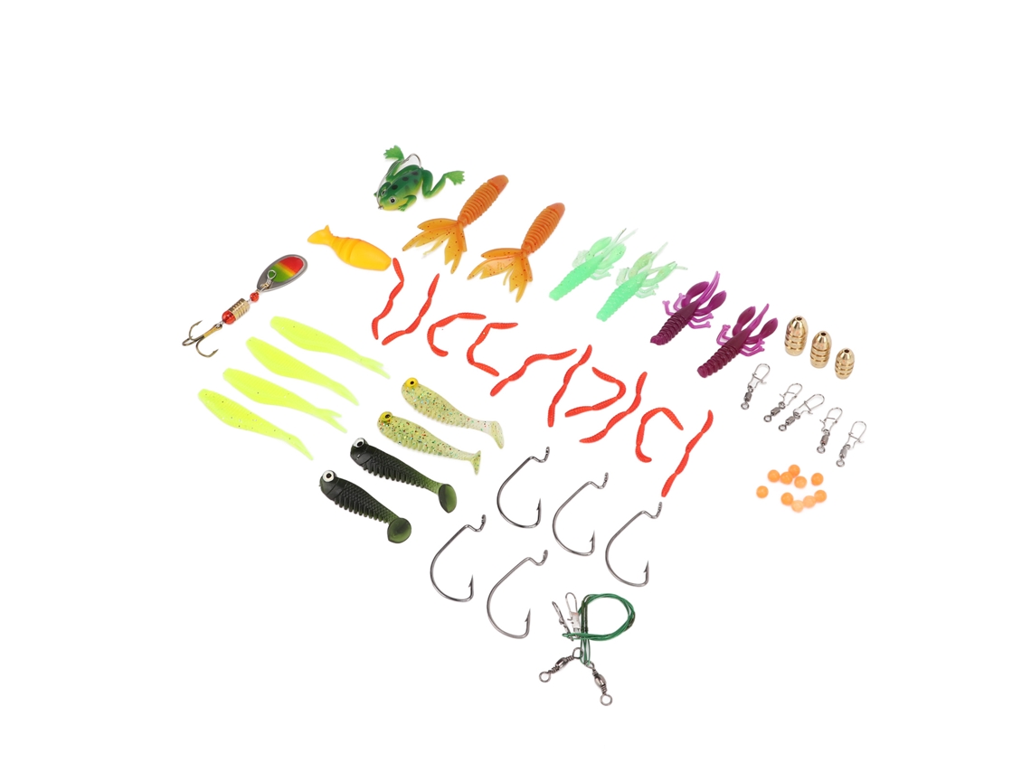 Kit Completo De Señuelos De Pesca De 52 Piezas: Señuelos Metálicos, Jigs, Anzuelos Y Señuelos Blandos Para Pesca En Agua Dulce Y Salada.