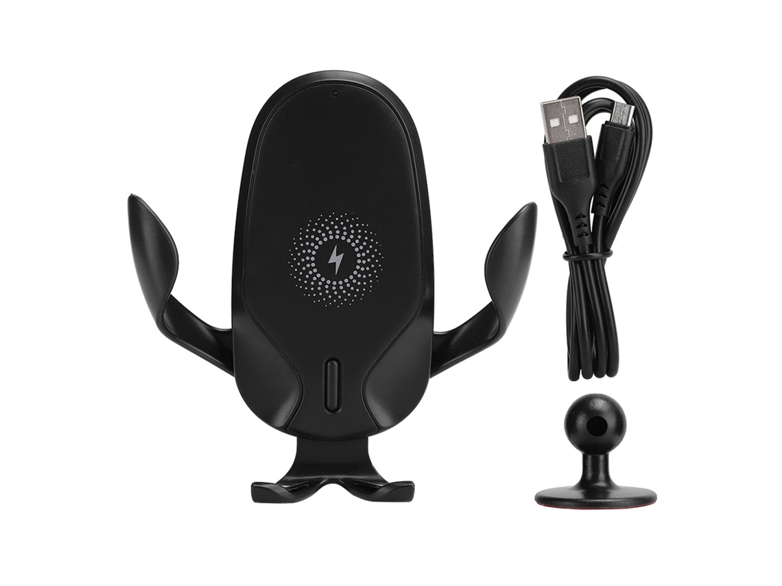 Carregador Sem Fio Com Suporte Para Carro Abs Rotação 360 Graus Carga Rápida Seguro Preto