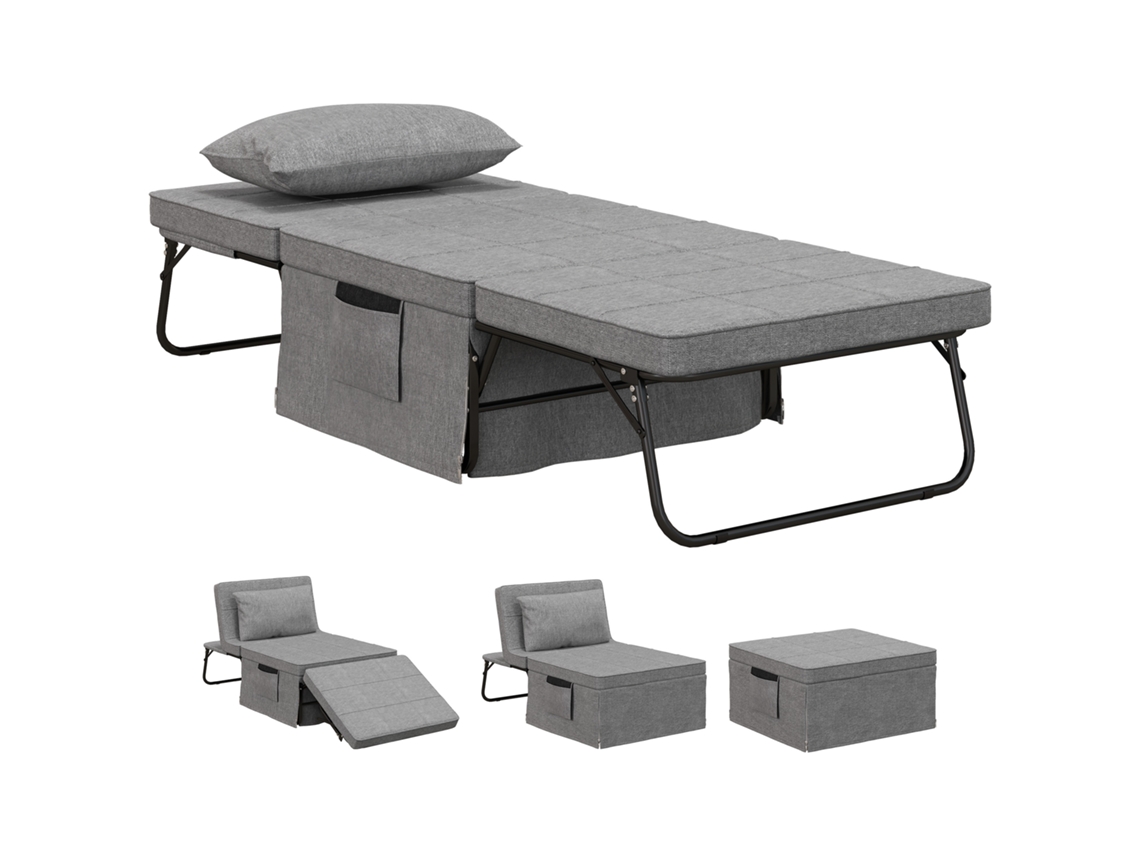 Sofá Cama De Lino Con Respaldo Y Cojín De 5 Niveles, 75x80x74cm, Gris.