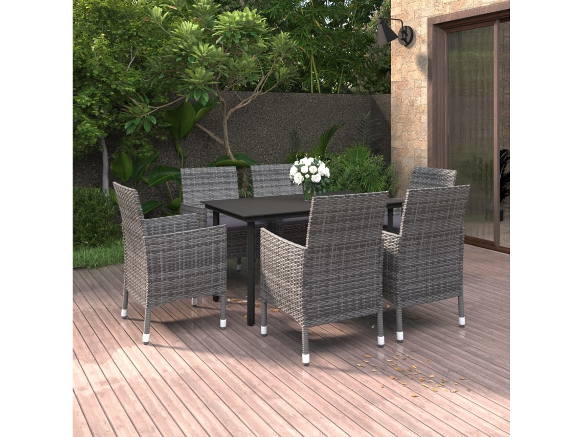 Juego de comedor de jardín de 7 piezas con cojines de mimbre y cristal de DKD Home Decor