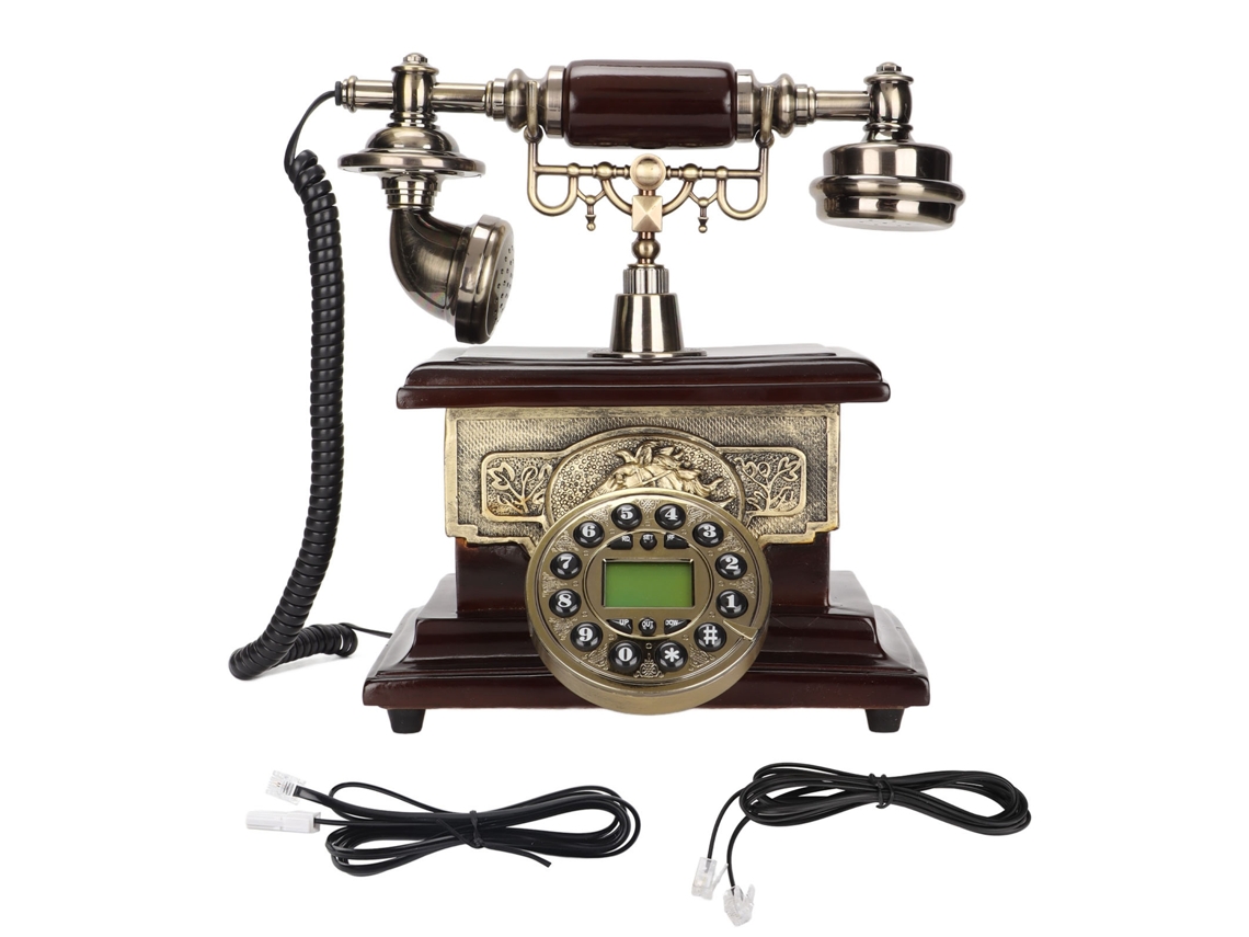 Teléfono antiguo con luz dorada (marcación por botones, calendario electrónico)