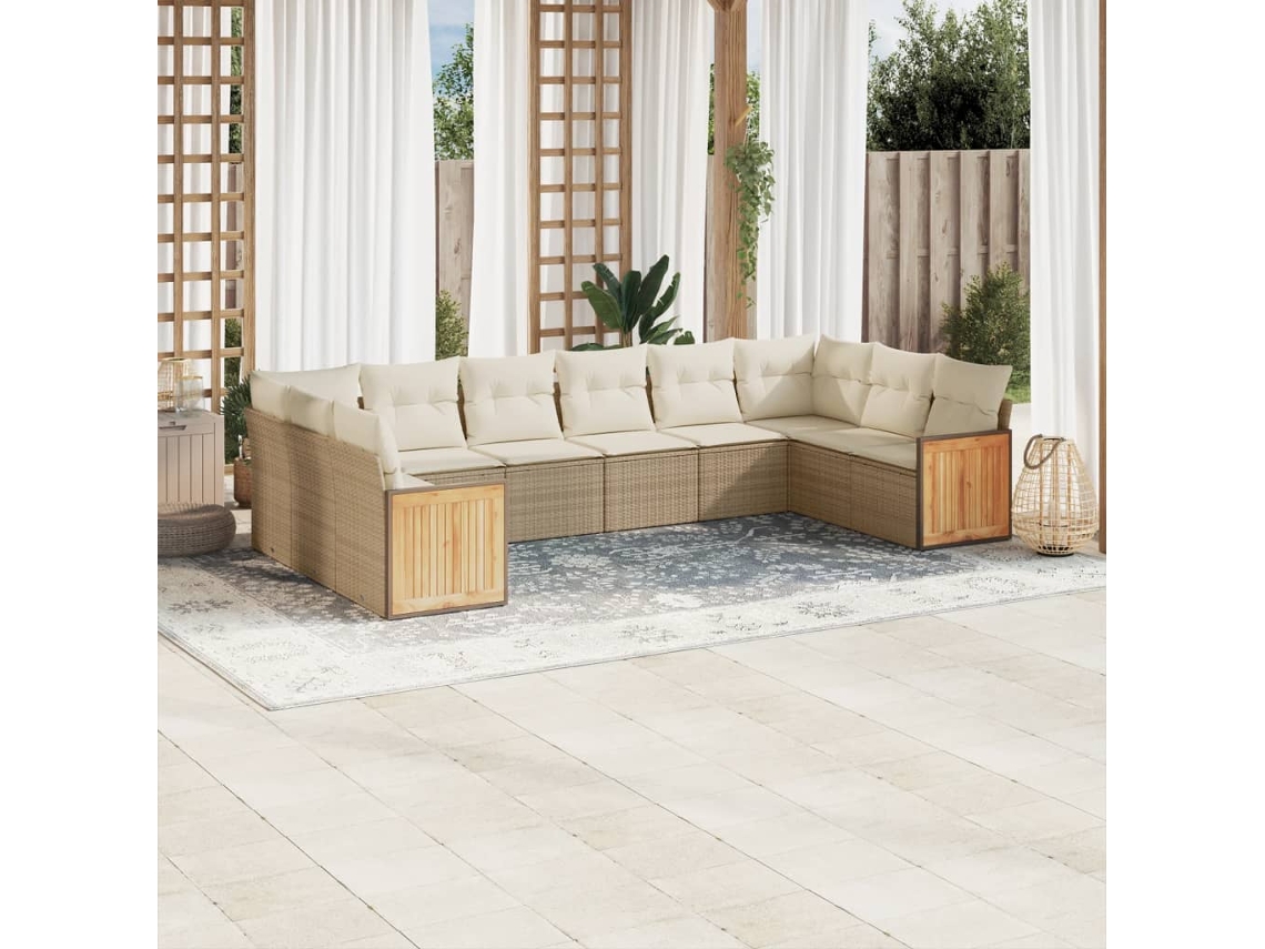 Conjunto de sofá de jardín de 10 piezas con cojines, mimbre sintético beige, Dkd Home Decor