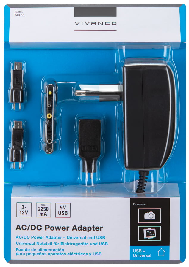 Cargador Corriente Vivanco universal acdc usb 27w 2250ma negro pah 10 fuente para equipos 3 – 12 8 conector de 35986 9