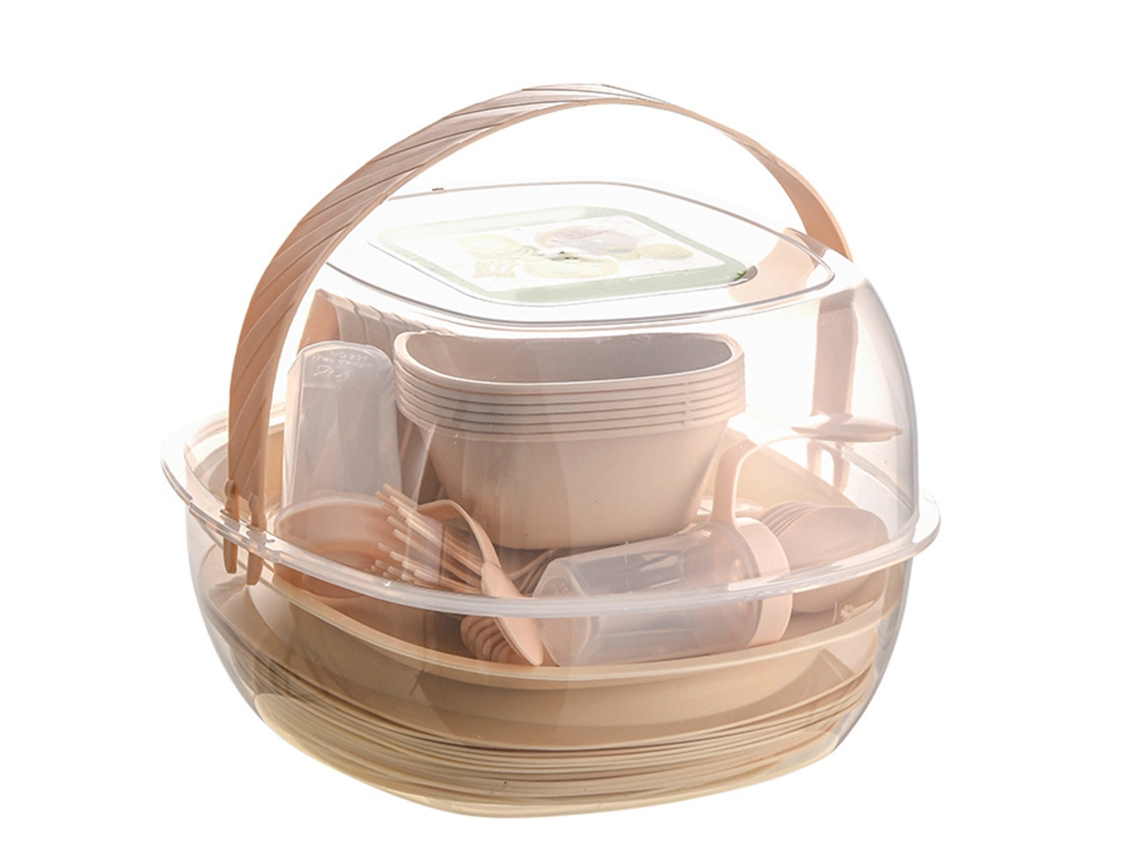 Juego Portátil De 48 Utensilios De Plástico Para Acampar, Ideal Para Picnics Y Viajes.