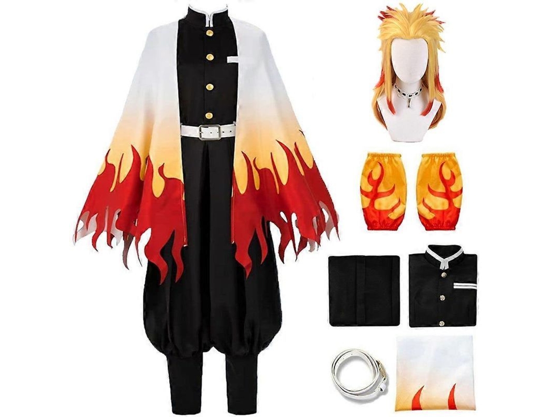 Traje De Cosplay Rengoku Kyoujurou Demon Slayer Kimono Con Capa Y Peluca Para Halloween 3xl Outfits Con Peluca
