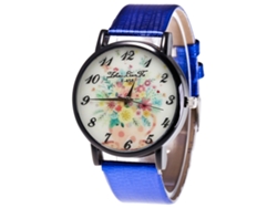 Reloj De Pulsera Unisex Zhoulianfa Con Correa De Cuero Sintético E Ilustración Floral Azul.