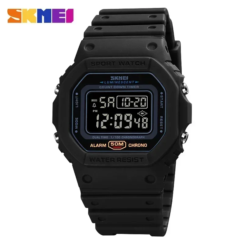 Reloj Deportivo Digital Multifuncional (negro) Para Hombre Con Temporizador De Cuenta Regresiva De 2 Sesiones.