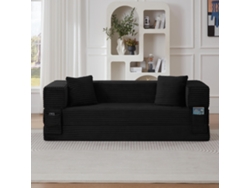 Sofá Cama Convertible En Terciopelo Acanalado, Diseño Cuadrado De Doble Capa, Para Apartamento, 200 X 76 X 60 Cm, Negro