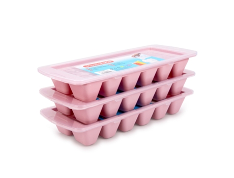 PLASTIC FORTE Classic Lote de 3 Bandejas Cubiteras Apilables Con Tapa Rosa