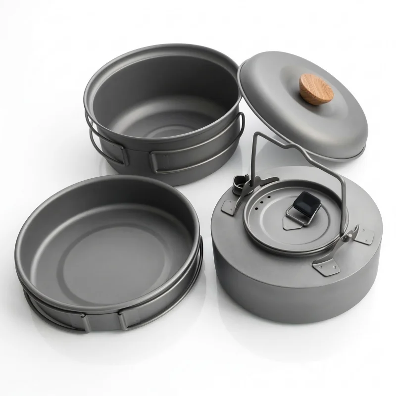 Pure Titanium Camping Cookware 3pcs Set, Ligero Ollas Al Aire Libre, Sartenes Y Hervidor De Agua Para El Senderismo