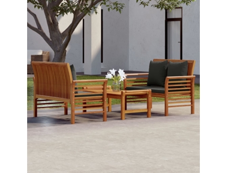 Conjunto 3 de muebles para jardín VIDAXL con cojines madera acacia