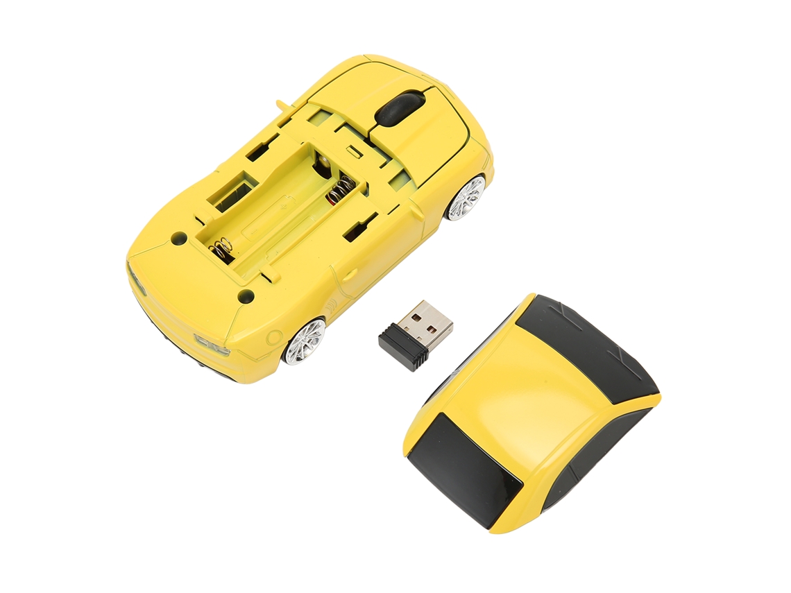 Mouse Sem Fio Carro De Corrida Esportivo 2.4 Ghz Led 1600 Dpi Óptico Para Pc Os X Amarelo