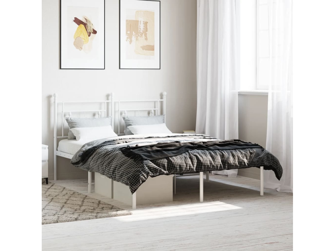Estructura Cama Sin Colchón Con Cabecero Metal Blanco 140x200cm