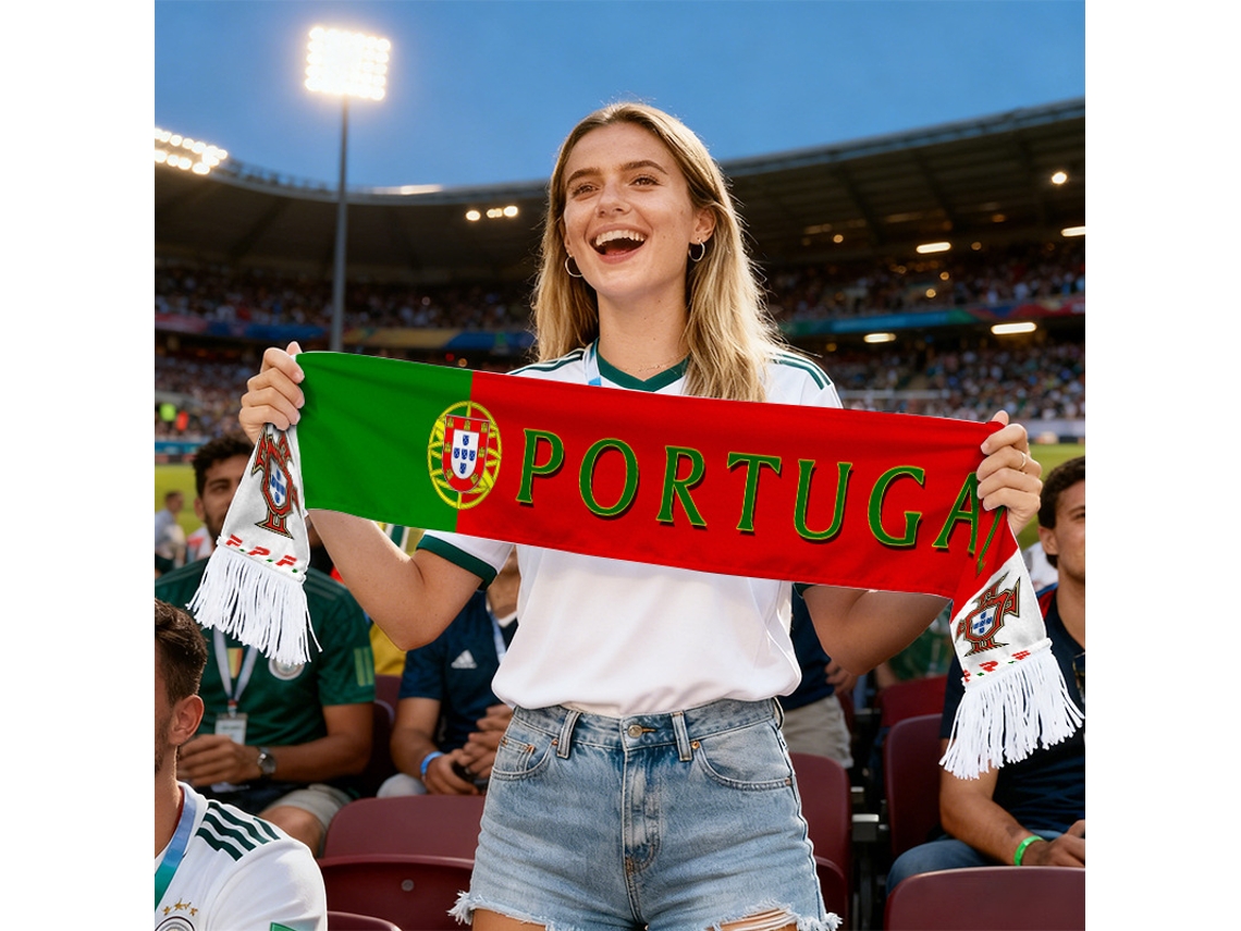 Bufanda Selección Portugal Copa 2026, Impresión Doble Cara Con Escudo Oficial, Flecos Reforzados Para Animar En El Estadio.