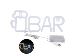 2026-señal De Neón Led Forma Bar Usb O Batería Alto Seguridad Luz De Neón Para Bar Dormitorio Fiesta Jardín Blanco