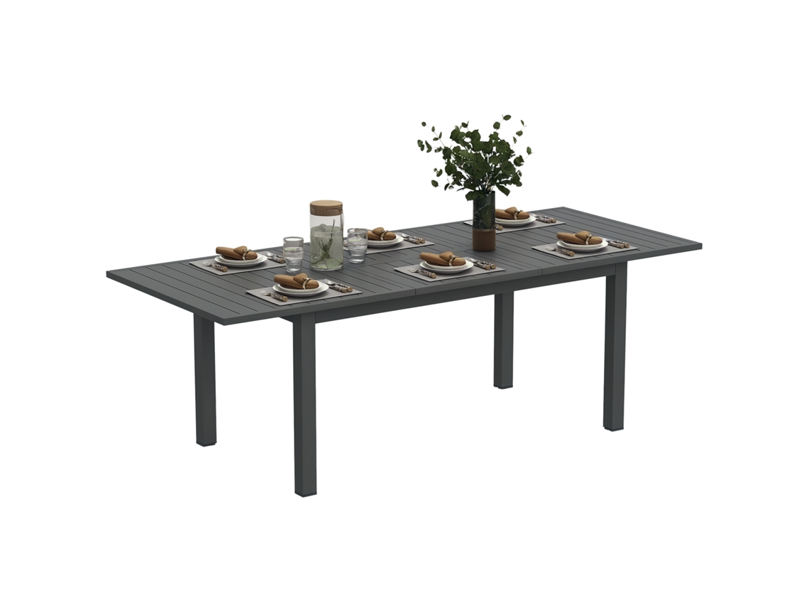 Mesa de jardín extensible de aluminio de 160/220 x 90 cm, color gris.