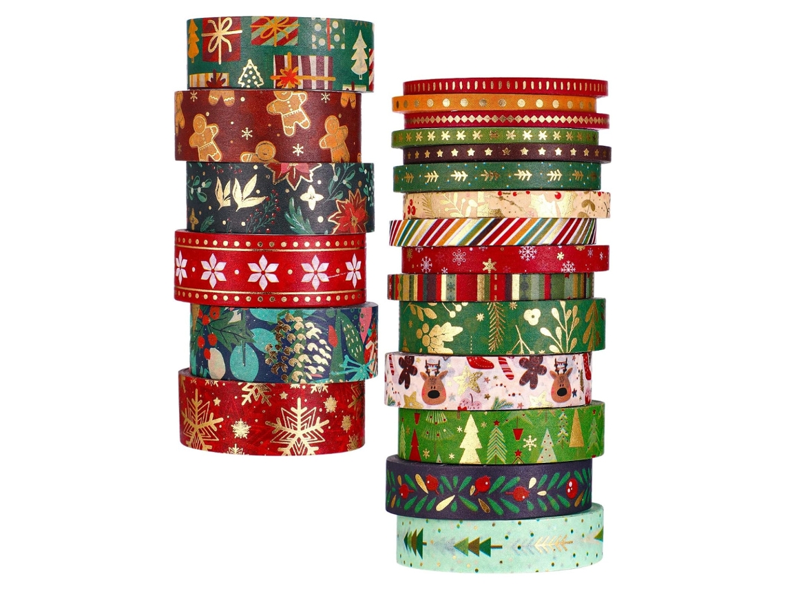 Cinta autoadhesiva, cintas decorativas de aluminio con elementos navideños populares para manualidades, decoración y scrapbooking.