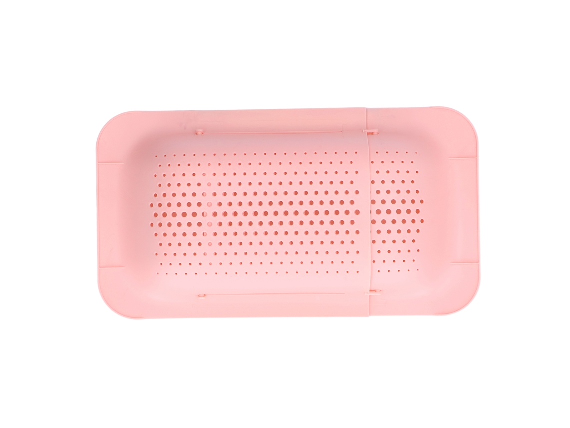Colador de cocina con diseño telescópico, antideslizante y resistente al óxido, color rosa