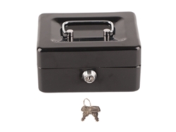 Caja Metálica Para Dinero Con 6 Compartimentos, Bandeja Y Cerradura De Seguridad Con Llave, Color Negro.